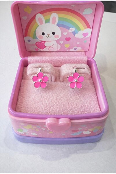 MİRAÇ GÜMÜŞ TAKI ATÖLYEM 925 Ayar Gümüş Çiçek Detaylı Mineli Kız Çocuk Küpesi...