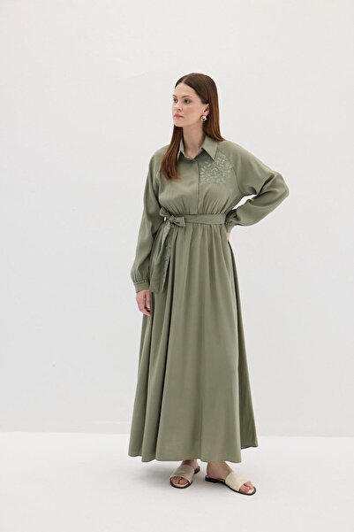 Merve Gültekin Embroidered Modal Dress Green
