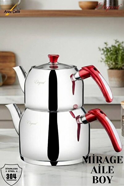 Elegant Mirage Family Size Bakelite Teapot Set with Handles - Red with White ...