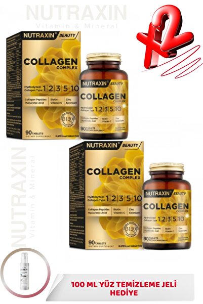 Nutraxin Collagen Complex | 5 Tip Kolajen 90 Tablet 2 ADET + 100ml Yüz Yıkama...