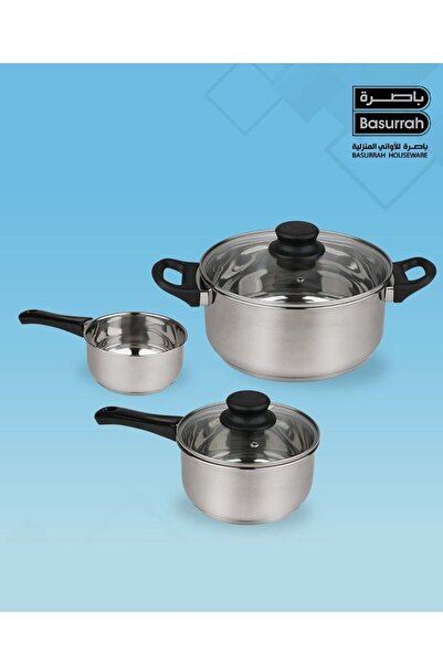 Store7 طقم أواني من الفولاذ المقاوم للصدأ مكون من 3 قطع مع أغطية زجاجية