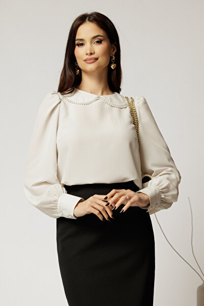 DyFashion DY Fashion elegant ivory triple veil blouse with pearl details at t...