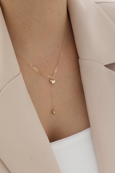 YAVUZ KUYUMCULUK 14 Ayar Altın Ataş Zincir Sallantılı Kalp Kolye