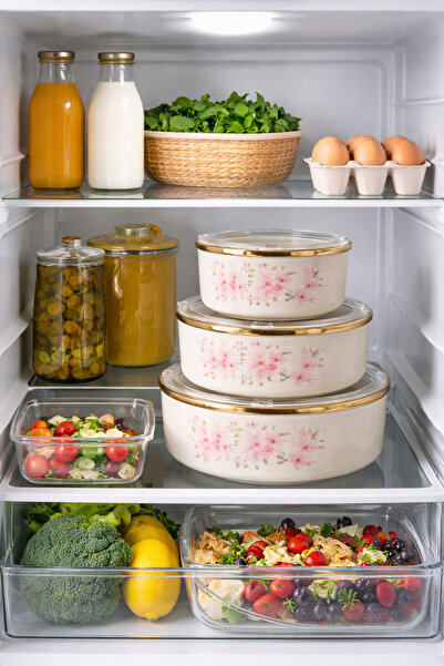 CookaHome Vacuum Lid Enamel Glass Storage Container Set – 14 Cm, 16 Cm, 18 cm...