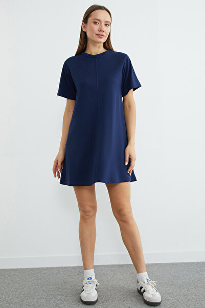 Fulla Moda Basic Çimalı Mini Length Modal Dress