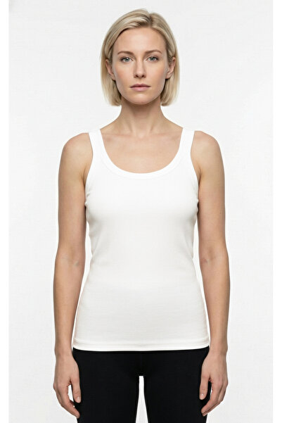 Cottonland Women's Clarisa Stretch Cotton Ribbed Fit Cut Slim Undershirt Ecru