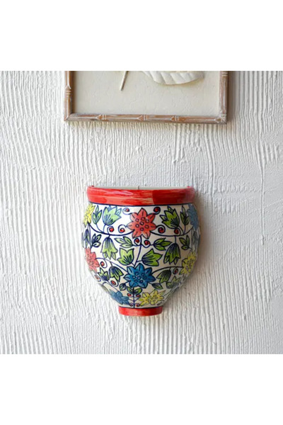 Generic Ceramic Wall Plant Holder with Colorful Decorations