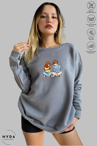 Nyda Collections Unisex Φούτερ με στάμπα Double Love, με λαιμόκοψη ποδηλάτου,...