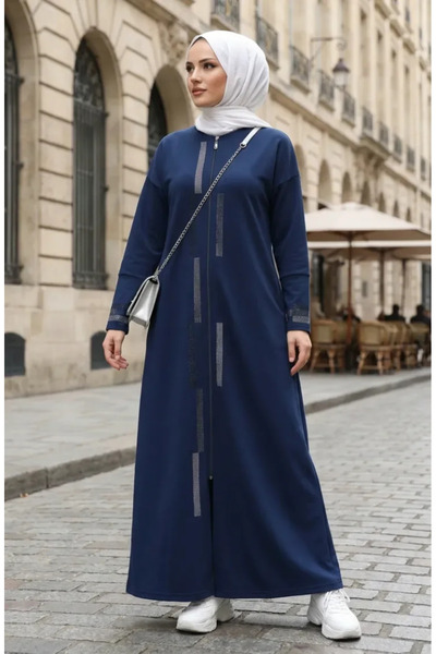 sefamerve Zippered Stoned Robe 71181-02 Indigo