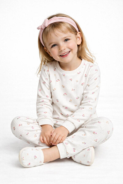 mini kanka Сладък комплект пижама с флорални мотиви за момичета | Памук, сезо...