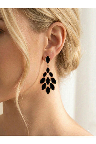 Candy Nuveria İhtişam Yaprağı - Altın Kaplamalı Mineli Sallantılı Küpe