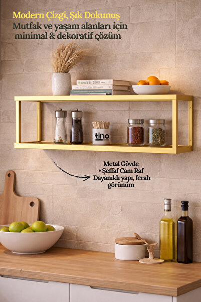 tino furniture Petti Metal Camlı Duvar Rafı - Mutfak, Banyo ve Yatak Odası İç...