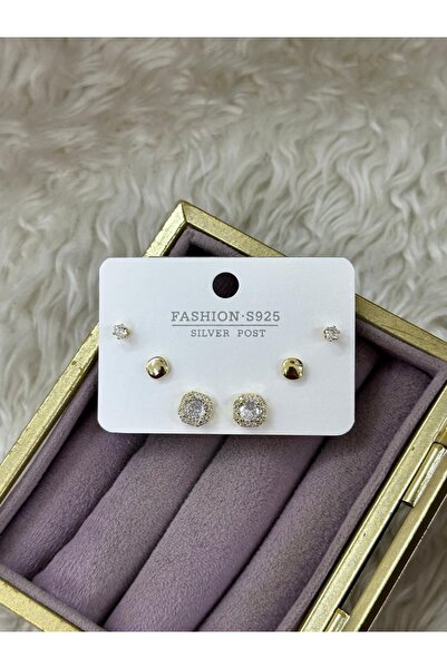 BY YASİN TOPÇU 💛 ✨   طقم أقراط صغيرة كلاسيكية من حجر الزركون باللون الذهبي