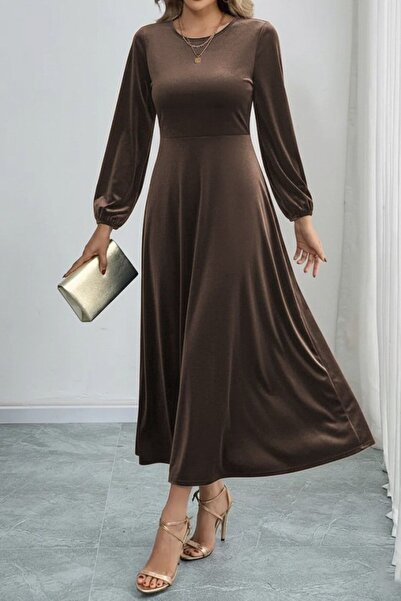 Hiccup Janes Crew Neck Velvet Midi Dress