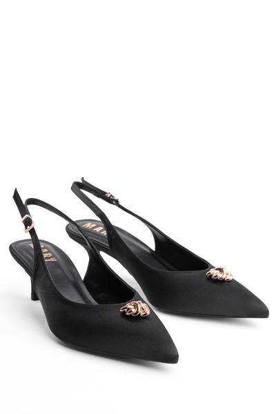 Tasarım Short Heeled Women's Shoes - High Heels - Open Back Heels - Satin Sho...