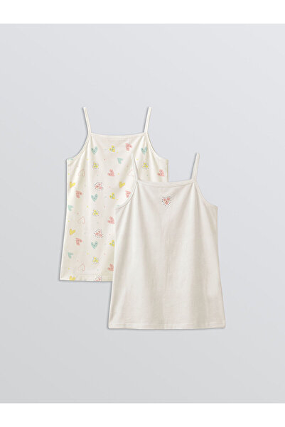 LC Waikiki مجموعة إلسيفا، قميص داخلي بنمط إكرو مع أشرطة مزخرفة للفتيات، قطعتين