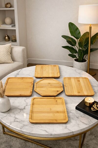 YzHome 5 Piece Bamboo Breakfast Plate Presentation Plate Presentation Tray