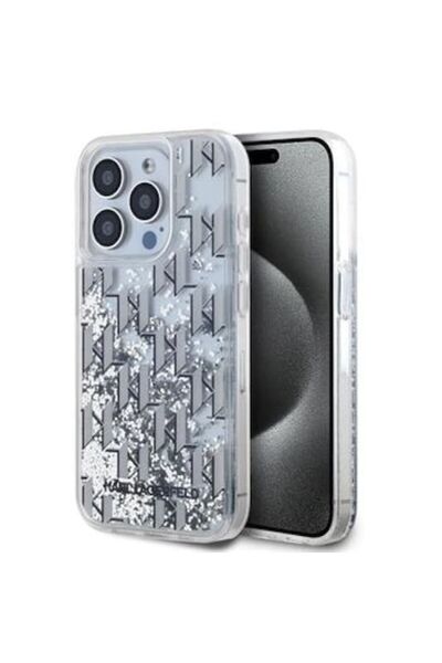 Karl Lagerfeld Liquid Glitter Monogram Gradient Case for iPhone 15 Pro White