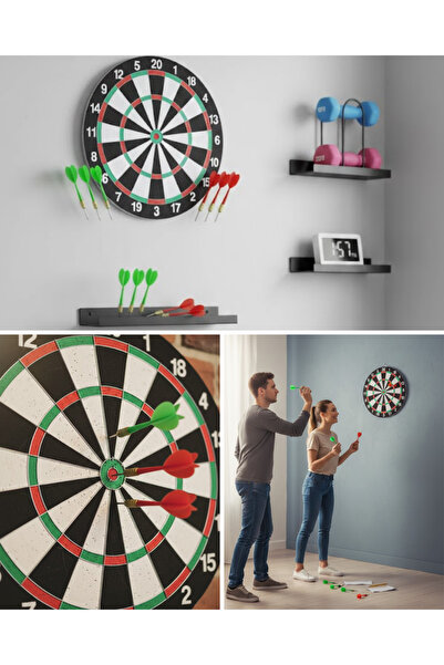 Lisinya Stylishly Designed 15 Inch Dart Board Set with Metal Tips 4 Arrows - ...