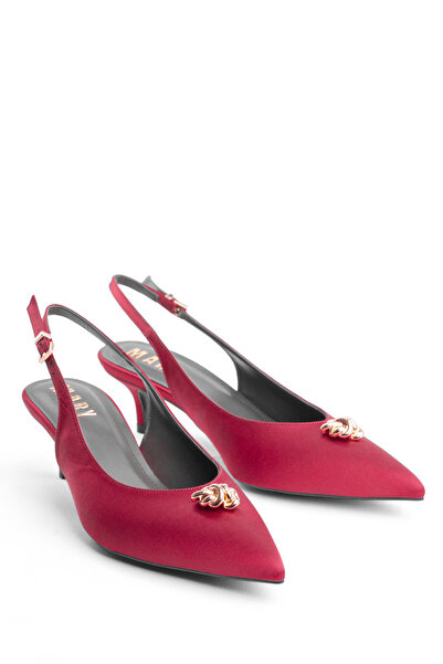 Tasarım Short Heeled Women's Heeled Shoes Open Back Heeled Shoes Satin Shoes