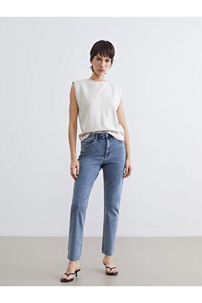 LC Waikiki Γυναικείο τζιν παντελόνι Slim Mom με κορδόνι στη μέση από το Shini...