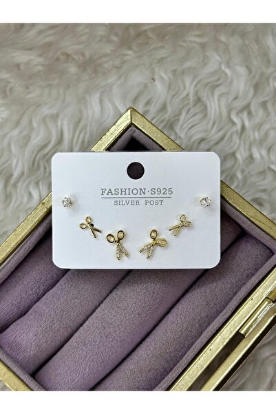 BY YASİN TOPÇU ✂️ ✨   طقم أقراط صغيرة مزينة بالزركون على شكل مقص