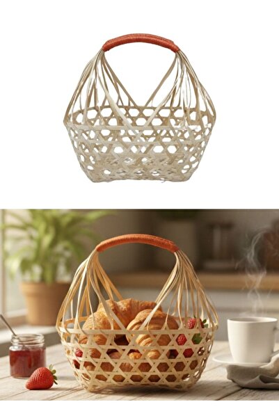 Premium سلة خيزران منسوجة يدويًا بمقبض، سلة تخزين صديقة للبيئة للنزهات