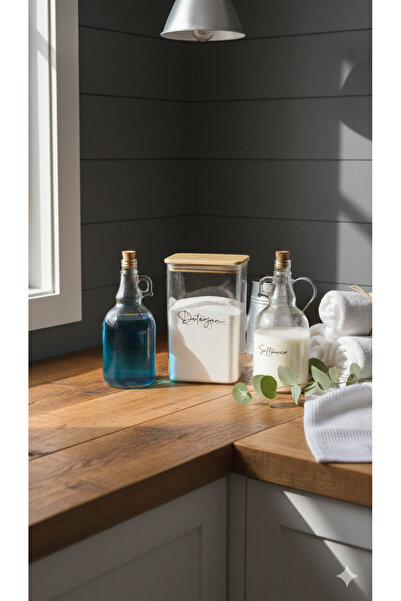 Dia Detergent Box with Wooden Lid & Liquid Detergent Bottle with Cork Lid 100...