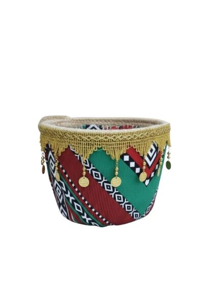 Premium Traditional Arabian Fabric Storage Basket Coin Trim Pattern