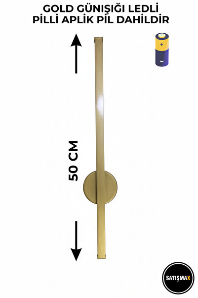 SatışMax Modern Dekoratif Led Duvar Aplik 50 Cm Gold 1 Adet PİLLİ GÜNIŞIĞI LED