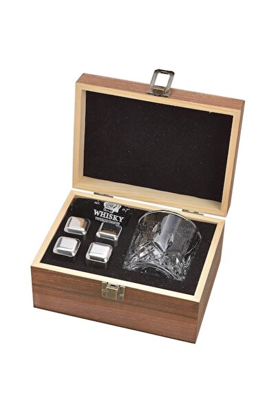 WOMA Whisky Gift Set, WOMA, Engraved Glass 300 ml, 4 Stainless Steel Cooling ...