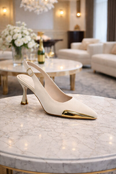 Gold Step Kadın Slingback 7 cm Topuklu Ayakkabı | Altın Burun Detaylı, Özel Ü...