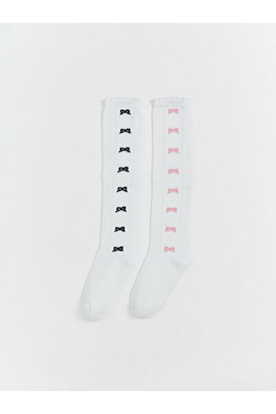 LC Waikiki Seçimler I Bowknot Embroidered Girls' Knee Socks 2-Piece from Free...