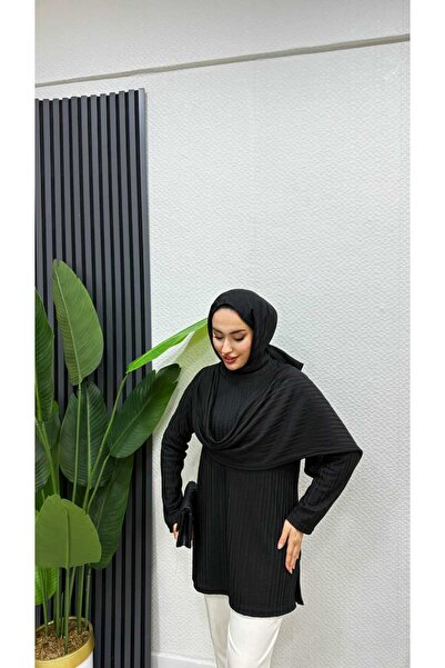 Bluezade Kadın Bisiklet Yaka Kendinden Şal Detaylı