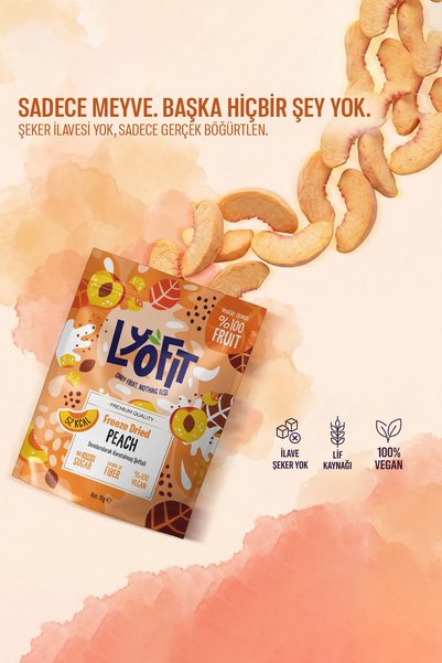 Lyofit Food Peach Dry Fruit Chips - Freeze Dried Crispy Peach 15g 1 Piece