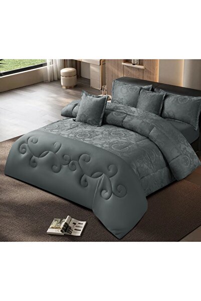 alzawia 6-piece double bedsheet set, plain with embossed pattern in distincti...