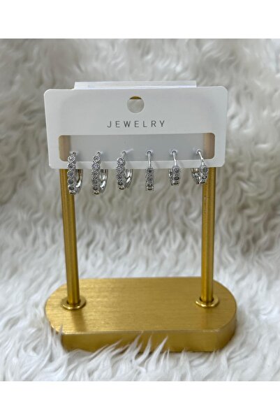 BY YASİN TOPÇU ✨   Zircon Stone Mini Hoop Earring Set – Silver ✨