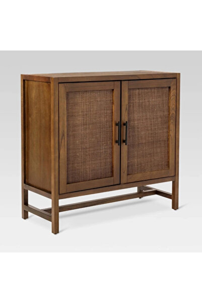 ŞafakMobilya Walnut Retro Model Rattan Detaylı Masif Ahşap Büfe