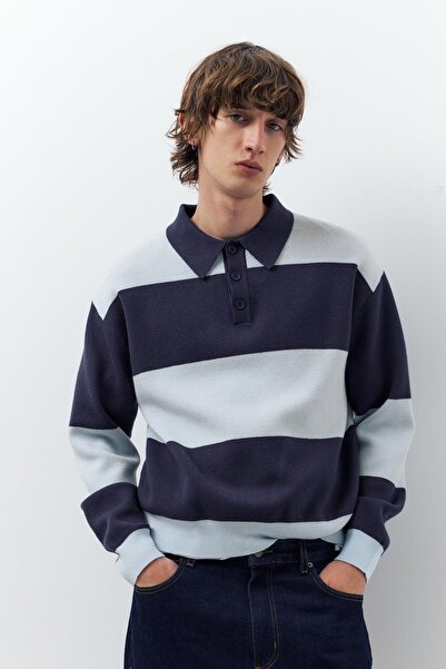 Pull & Bear Panelli uzun kollu polo tişört