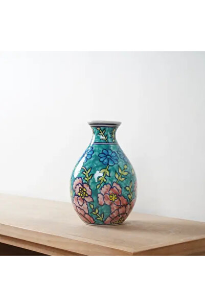 Generic Ceramic Vase with Floral Patterns in Blue and Pink