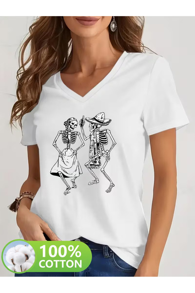 Cevval Tricou de damă cu decolteu în V, cu imprimeu fluid