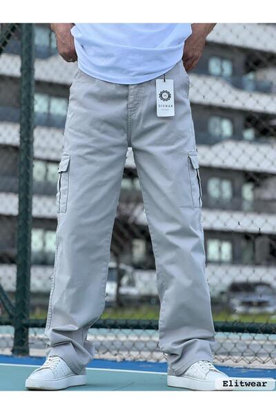 ElitWear Erkek Kargo Cepli Beli Kemerli Gabardin Baggy Pantolon