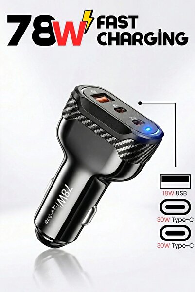 Oto Mutluluk 78W Hızlı şarj Destekli 2x Type-C 1x USB Girişli Araç Çakmaklık ...