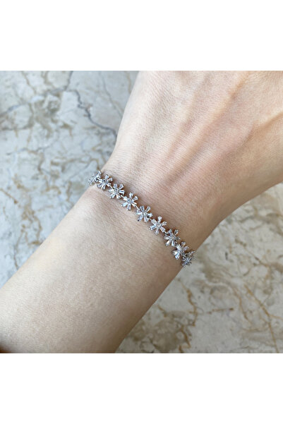 GOX Baguette Stone Tiny Floral Chain Bracelet