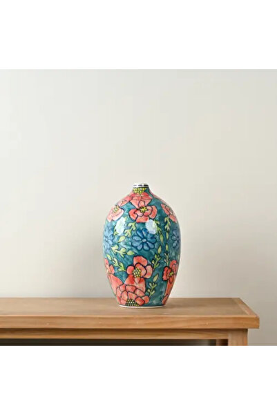 Generic Ceramic Vase with Pink and Blue Floral Patterns