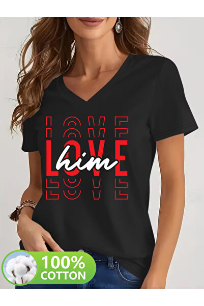 YUNAYT Women's V-Neck Draped Printed T-Shirt