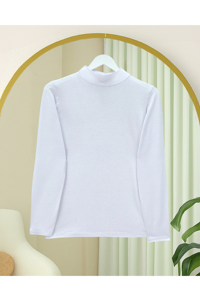 Modamorfo High Collar Long Sleeve Undershirt Blouse -White