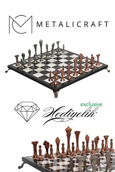 Metalicraft Mc74 Metal Chess Set - Wooden Board with Marble Pattern 30X30Cm -...
