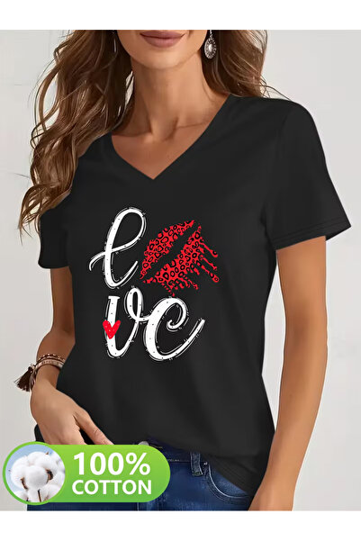 YUNAYT Women's V-Neck Draped Printed T-Shirt