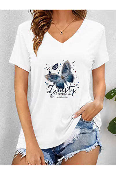 Cevval Tricou de damă cu decolteu în V, cu imprimeu fluid